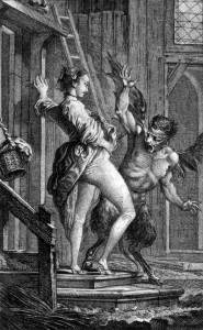 Il diavolo di Papefiguiere, incisione di Charles Eisen per i racconti di Jean de la Fontaine.